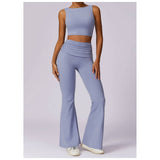 Ruched High Waist Solid Long Elastic Flare Pants