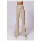 Ruched High Waist Solid Long Elastic Flare Pants