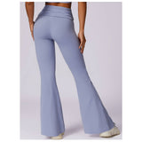 Ruched High Waist Solid Long Elastic Flare Pants