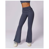 Ruched High Waist Solid Long Elastic Flare Pants