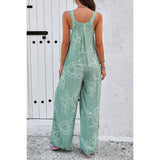 Sleeveless Button Wide Leg Pockets Jumpsuit