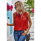 Sleeveless Pleated Round Neck Loose Fit Top