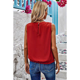 Sleeveless Pleated Round Neck Loose Fit Top