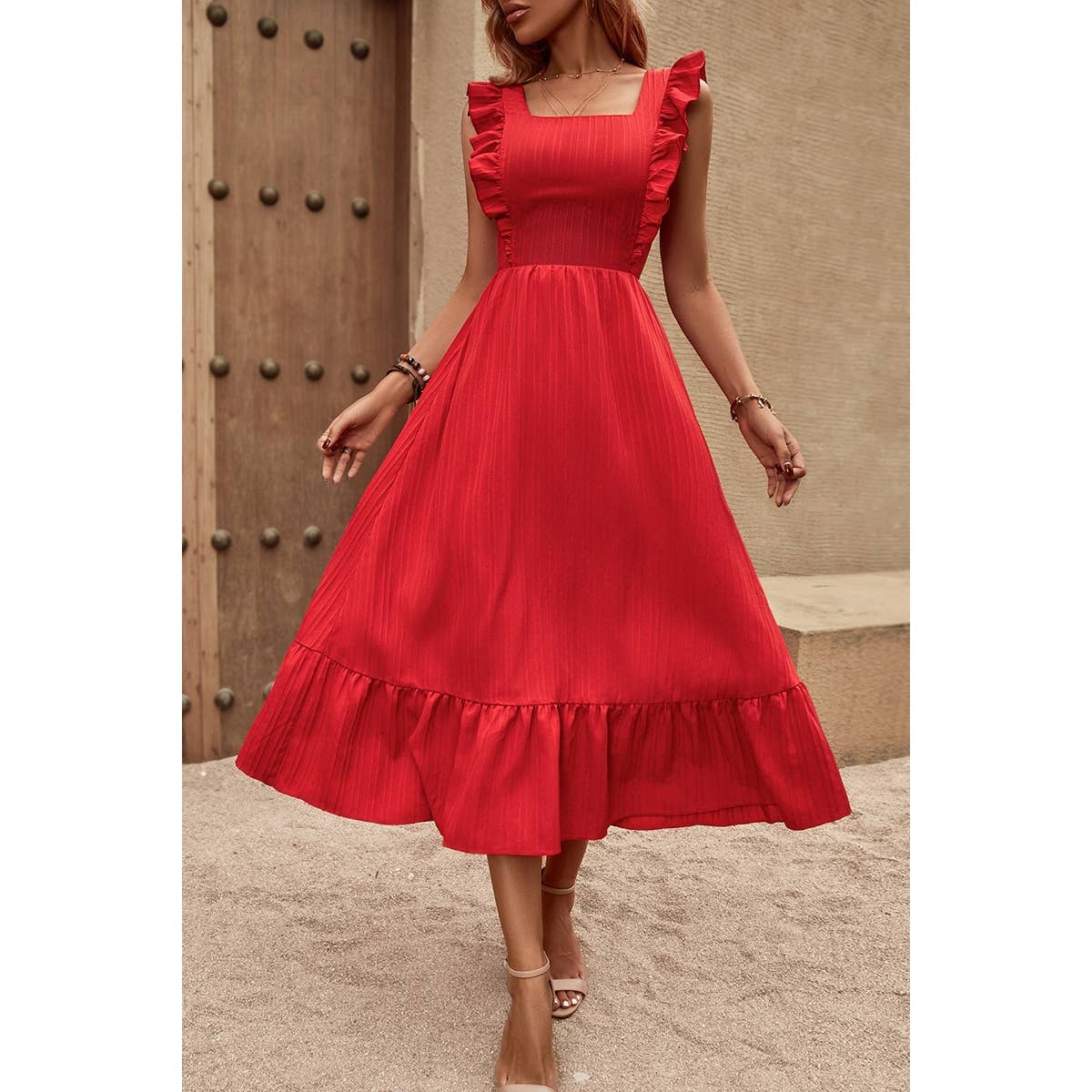 Sleeveless Ruffle Cross Open Back Knot Fit Dress