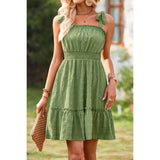 Sleeveless Square Neck Elastic Waist Ruffle Dress