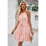 Solid Belt Ruffle Frill Trim Cami Dress - Elings