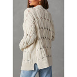 Solid cable knit button down hollow knit cardigan