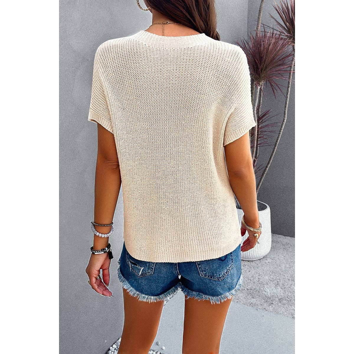 Solid Drop Shoulder Pocket Knit Fit Sweater