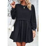 Solid Drop Shoulder Ruched Fit Patchwork Dress