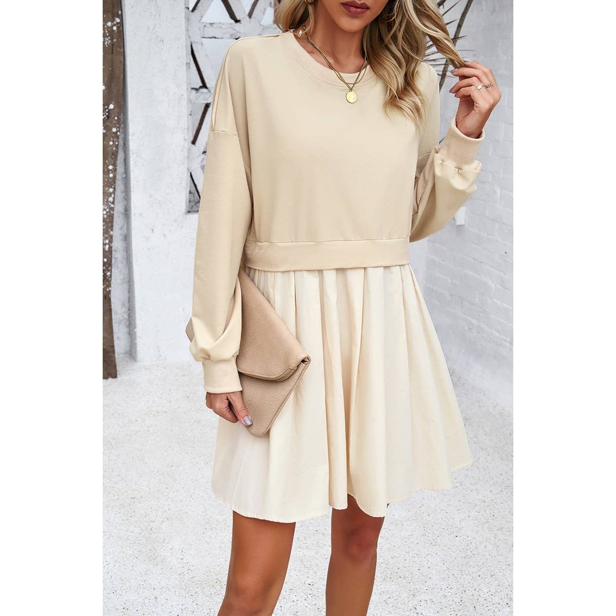 Solid Drop Shoulder Ruched Fit Patchwork Dress | Dress - Women's | above the knee, Dress, F, FEB 2024, new arrival | Elings