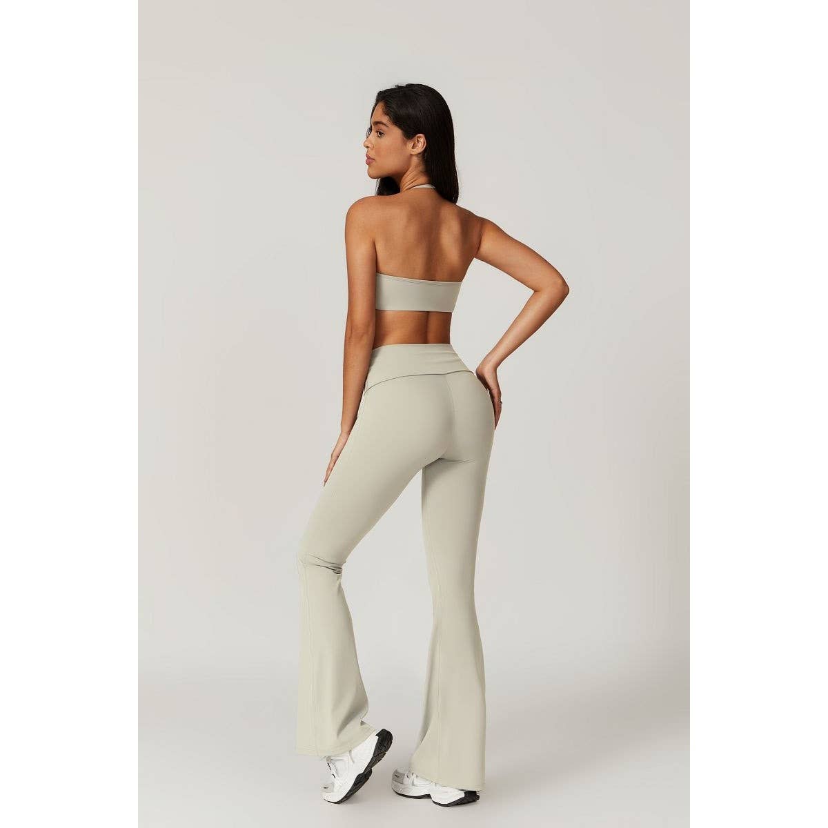 Solid Elastic Band Flared Fit Long Sport Pants