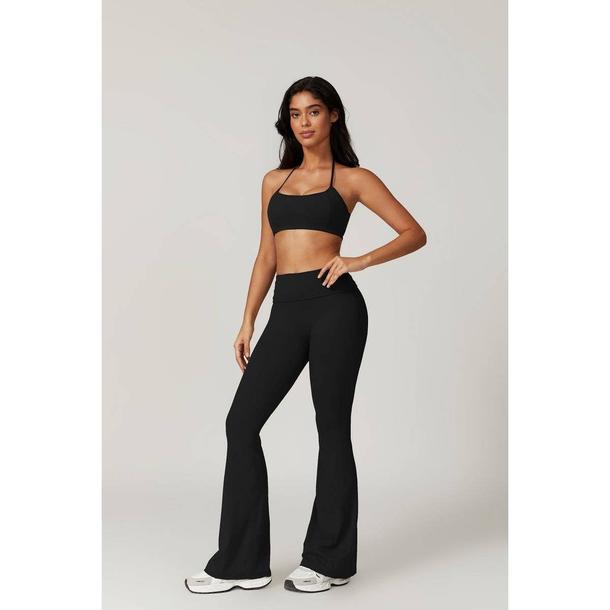 Solid Elastic Band Flared Fit Long Sport Pants