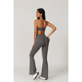 Solid Elastic Band Flared Fit Long Sport Pants