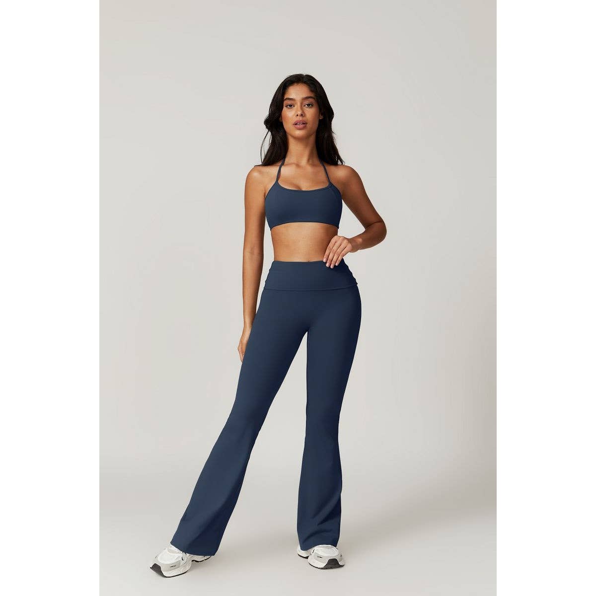 Solid Elastic Band Flared Fit Long Sport Pants