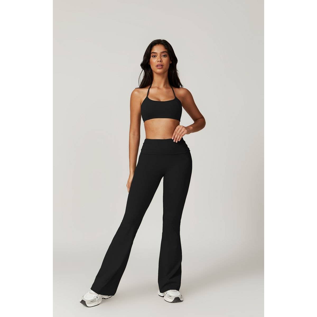 Solid Elastic Band Flared Fit Long Sport Pants