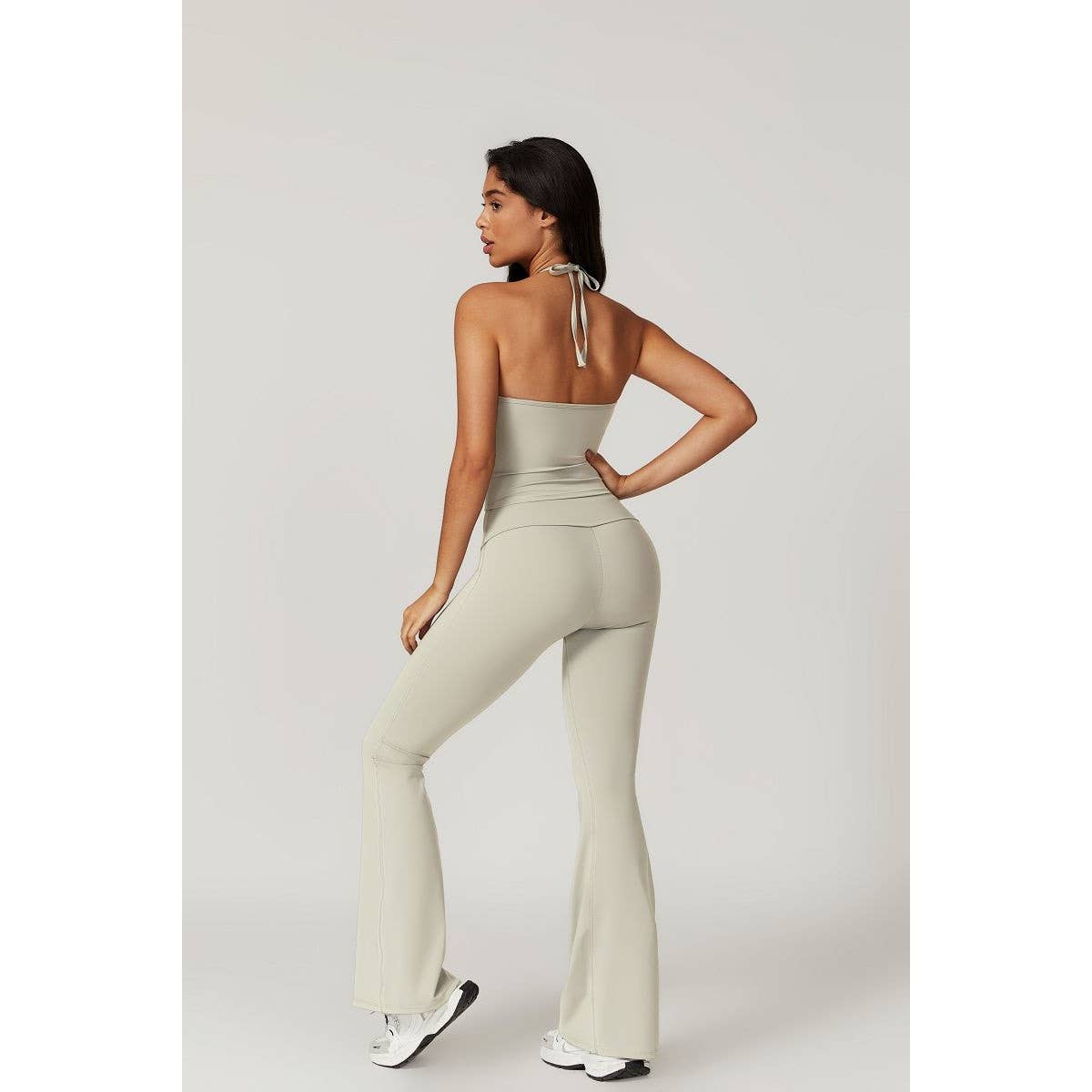 Solid Elastic Band Flared Fit Long Sport Pants