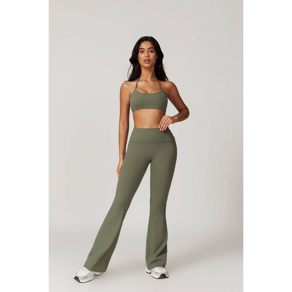 Solid Elastic Band Flared Fit Long Sport Pants