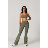 Solid Elastic Band Flared Fit Long Sport Pants