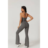 Solid Elastic Band Flared Fit Long Sport Pants