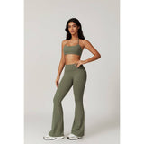 Solid Elastic Band Flared Fit Long Sport Pants