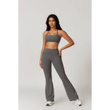 Solid Elastic Band Flared Fit Long Sport Pants