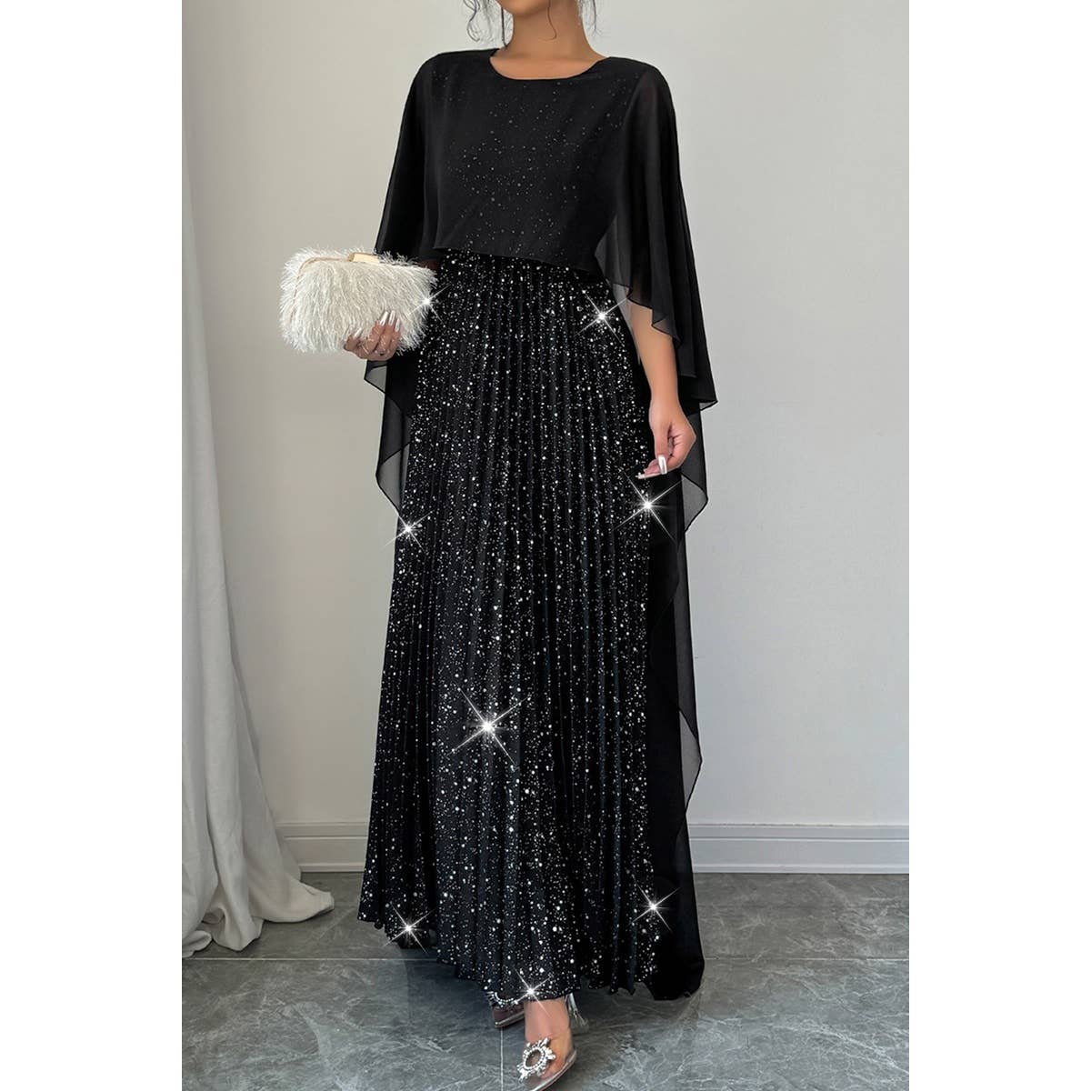 Solid Elegant Sequin Satin Knit Party Long Dress