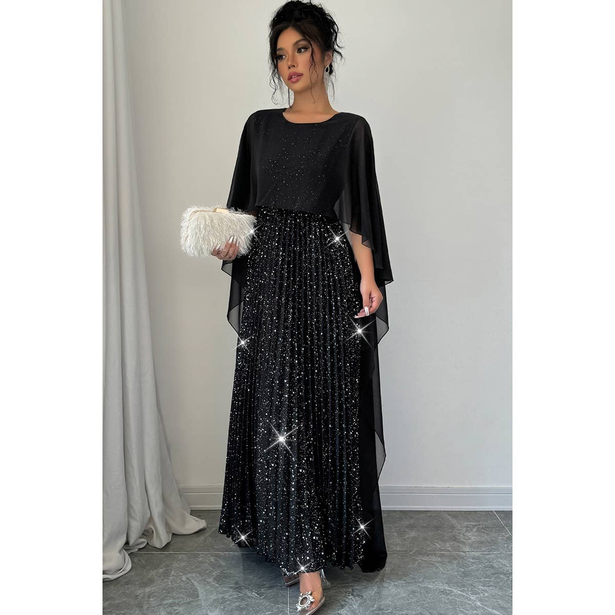 Solid Elegant Sequin Satin Knit Party Long Dress