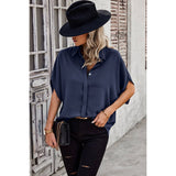 Solid Front Open Button Loose Fit Blouse