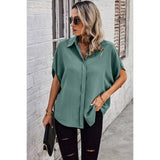 Solid Front Open Button Loose Fit Blouse