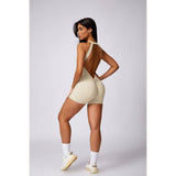 Solid Halter One Piece Suit Gym Cut Out Romper