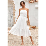 Solid Off Shoulder Elasit Waist Ruffle Dress