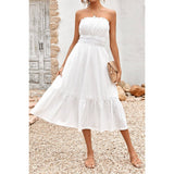 Solid Off Shoulder Elasit Waist Ruffle Dress