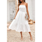 Solid Off Shoulder Elasit Waist Ruffle Dress