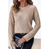 Solid Round Neck Hollow Rib Knit Pullover Sweater