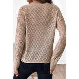 Solid Round Neck Hollow Rib Knit Pullover Sweater