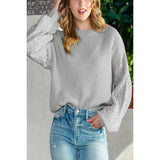 Solid Round Neck Loose Sleeve Rib Knit Sweater