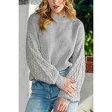 Solid Round Neck Loose Sleeve Rib Knit Sweater