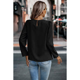 Solid Round Neck Ruched Loose Fit Blouse