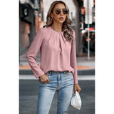 Solid Round Neck Ruched Loose Fit Blouse