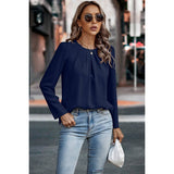 Solid Round Neck Ruched Loose Fit Blouse