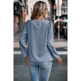 Solid Round Neck Ruched Loose Fit Blouse