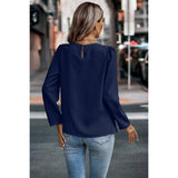 Solid Round Neck Ruched Loose Fit Blouse