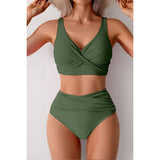 Solid Ruched High Waist Cross Push Up Swimsuit