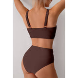 Solid Ruched High Waist Cross Push Up Swimsuit