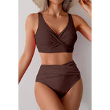 Solid Ruched High Waist Cross Push Up Swimsuit