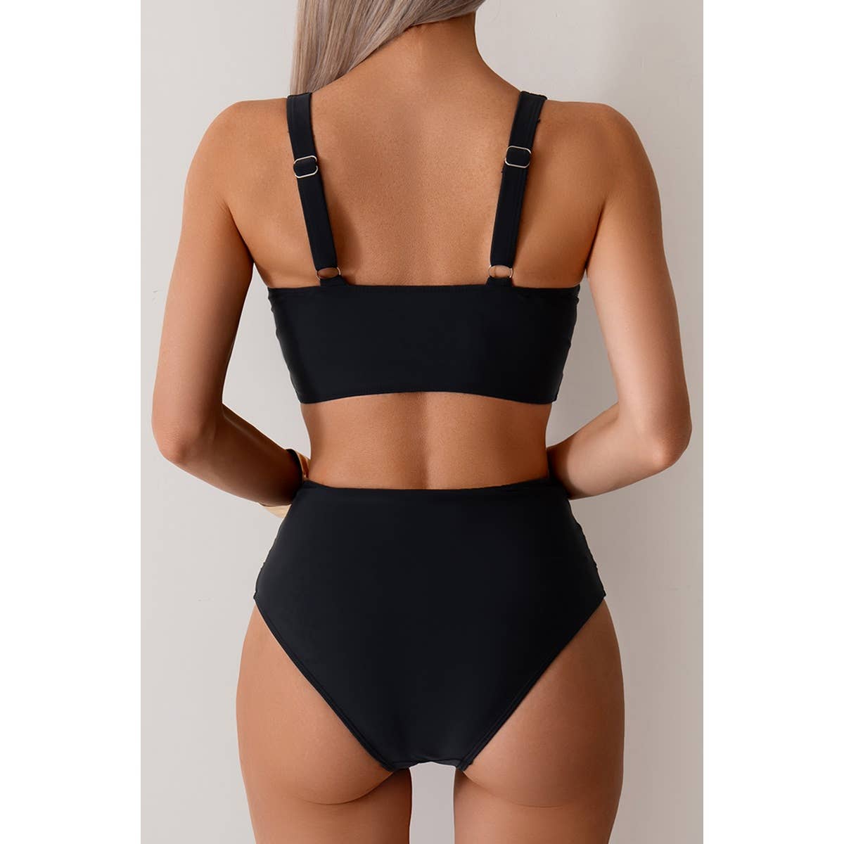 Solid Ruched High Waist Cross Push Up Swimsuit