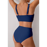 Solid Ruched High Waist Cross Push Up Swimsuit