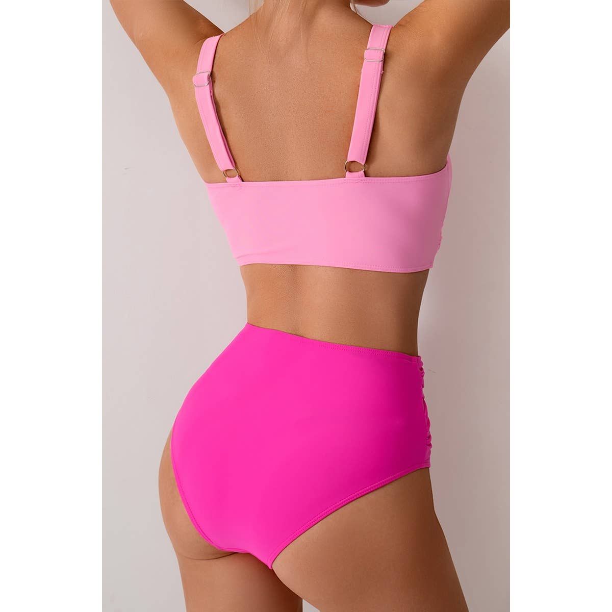 Solid Ruched High Waist Cross Push Up Swimsuit