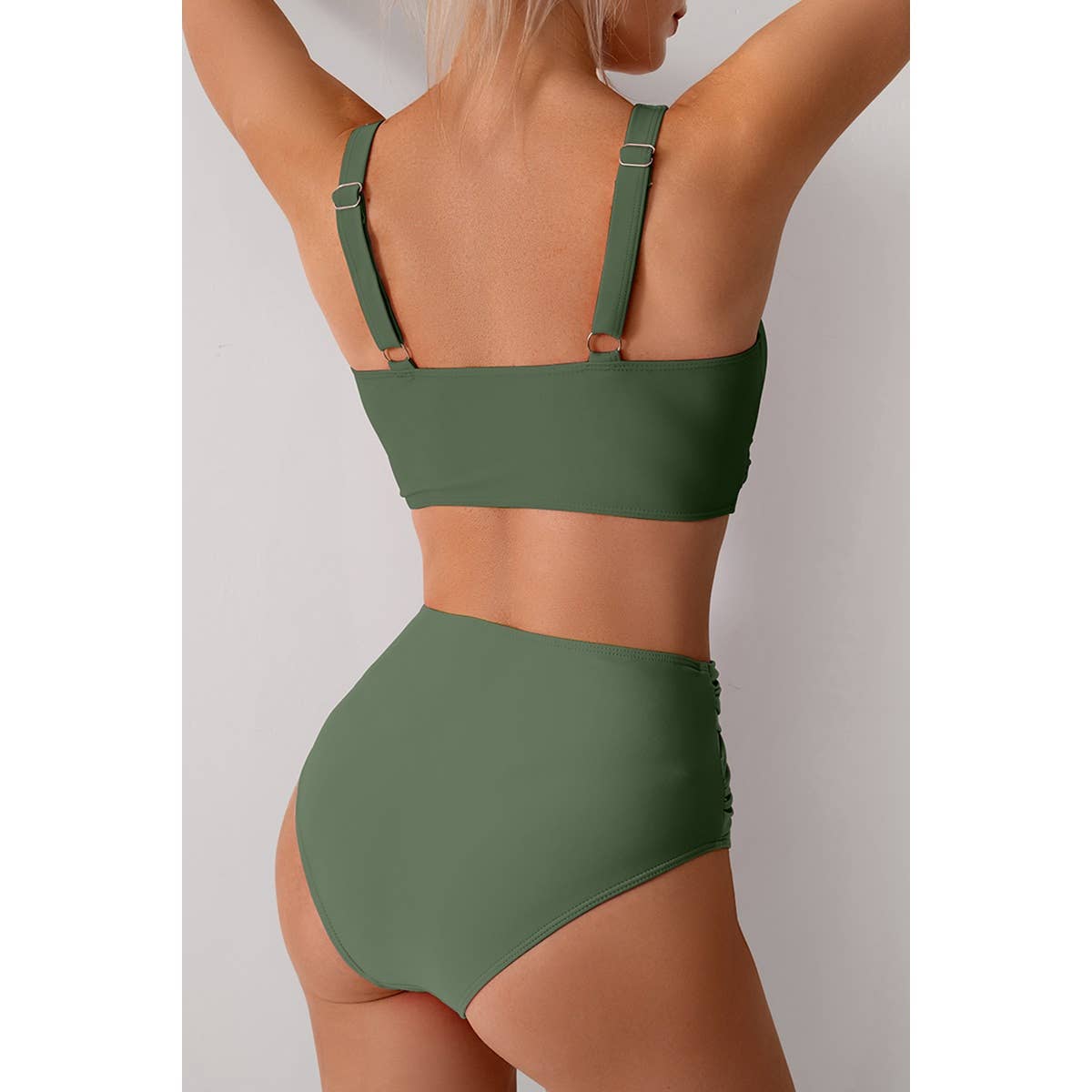 Solid Ruched High Waist Cross Push Up Swimsuit