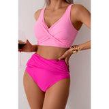 Solid Ruched High Waist Cross Push Up Swimsuit